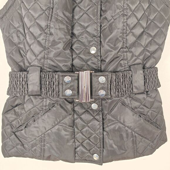 Guess Quilted Button Up High Collar Black Vest With Belt Size M Y2K Glam Rock - Picture 3 of 9